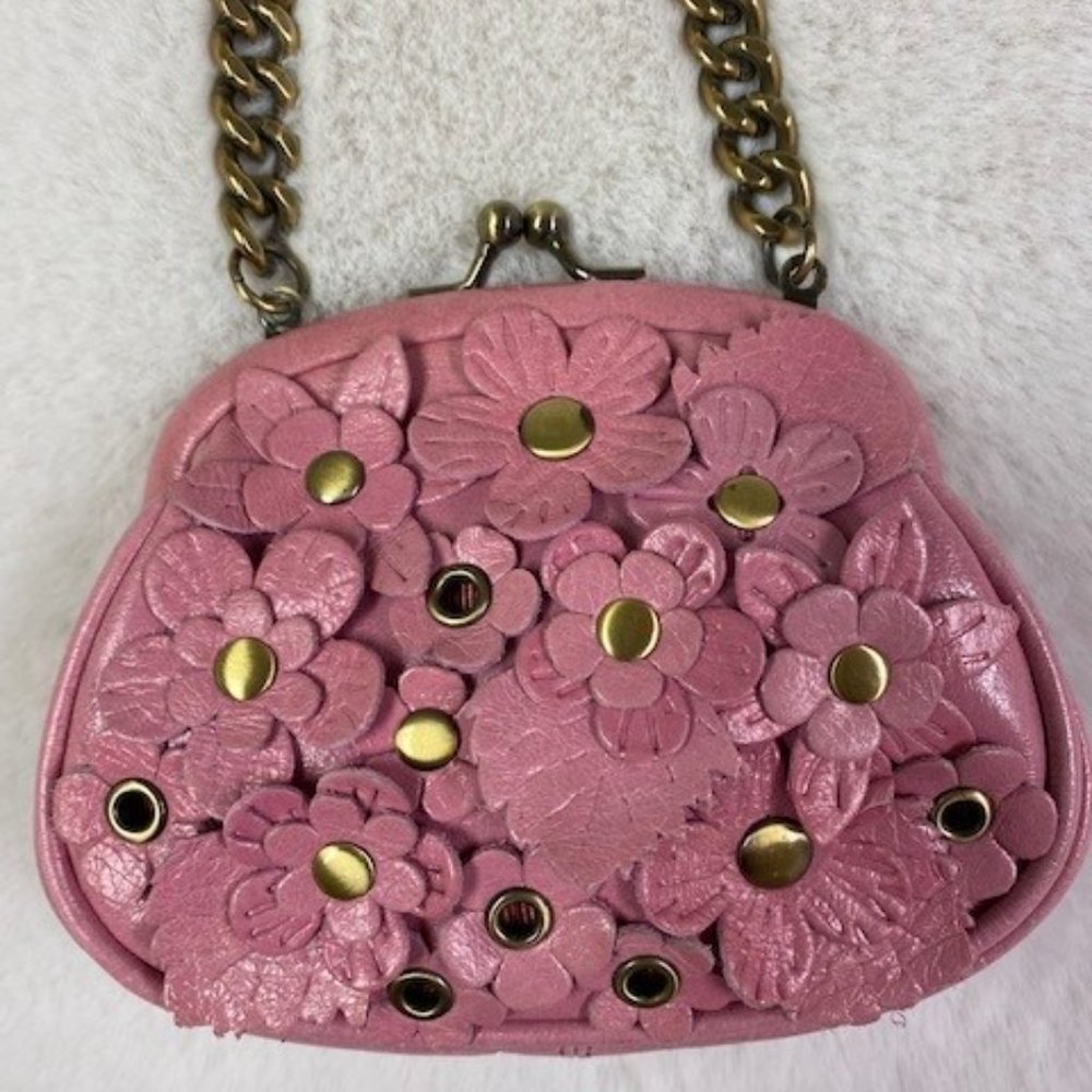 Isabella Fiore Pink Leather Chain Mini Bag w/Floral Appliques MSRP $158. - Picture 2 of 10